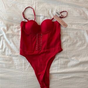 Oh Polly Vibrant Red Bustier Bodysuit